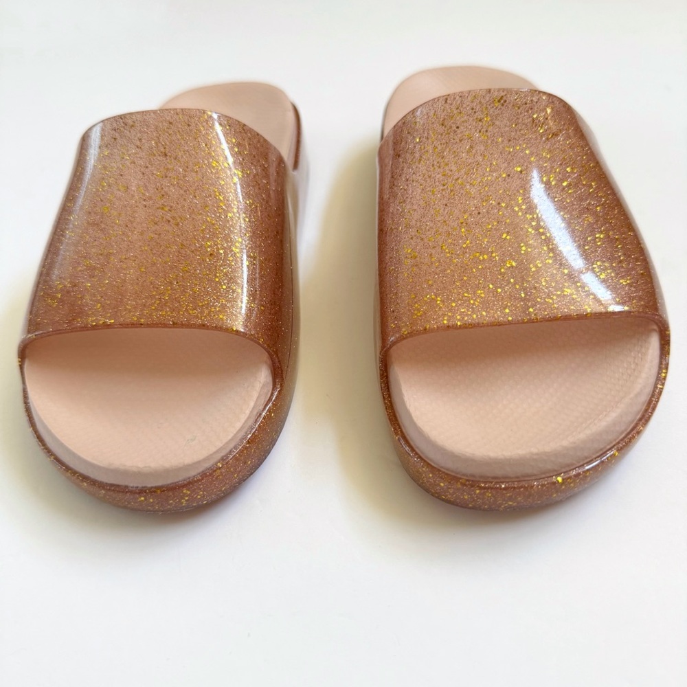 MINI MELISSA ROSE GOLD PINK GLITTER CLOUD SLIDE JELLY SANDALS - Picture 2 of 10
